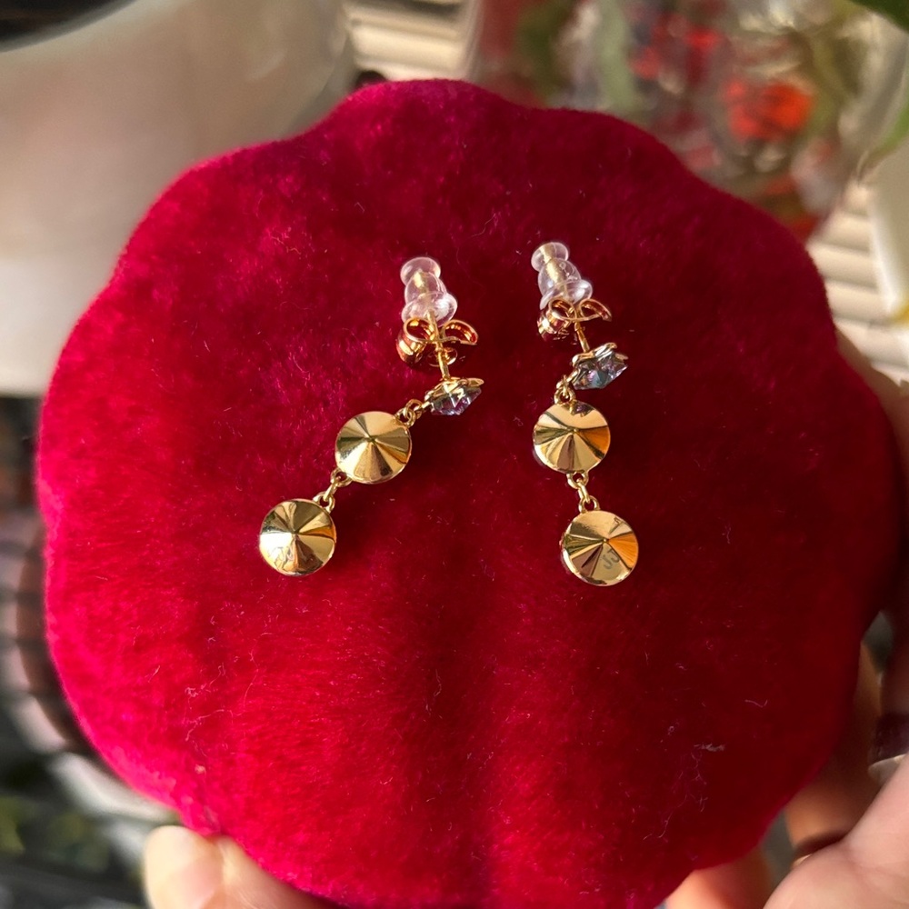 Gold-Tone Iridescent Star Drop Earrings - Pink/Blue Hues - Picture 2 of 3